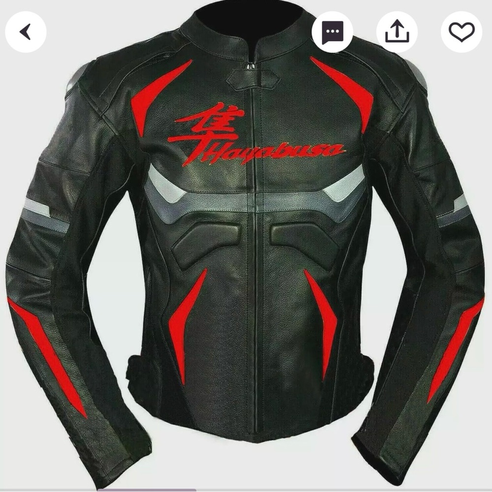 Custom 5xl leather black and red padded men’s Suzuki Hayabusa race jacket new